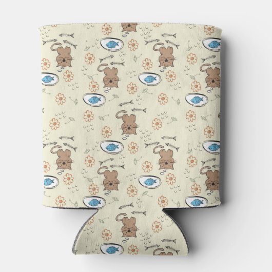 猫と魚の柄 缶クーラー (裏面)