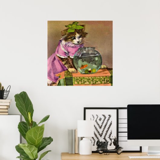 猫と魚の身を包む ポスター (ホームオフィス)