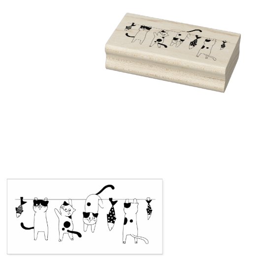 猫と魚ぶら下がったの ラバースタンプ (押印)