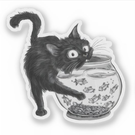 猫と魚 シール (正面)