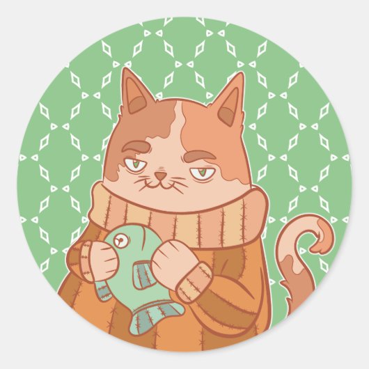猫と魚 ラウンドシール (正面)