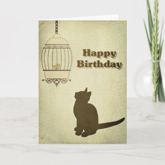 猫と鳥かご誕生日カード カード (正面)