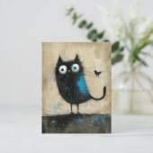 猫と鳥のハイブリッド生き物 ポストカード (スタンド正面)