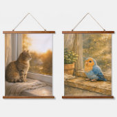 猫と鳥の窓辺の仲間たち タペストリー ペア (ダブル)