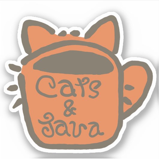 猫とJava Brownのアウトライン シール (正面)