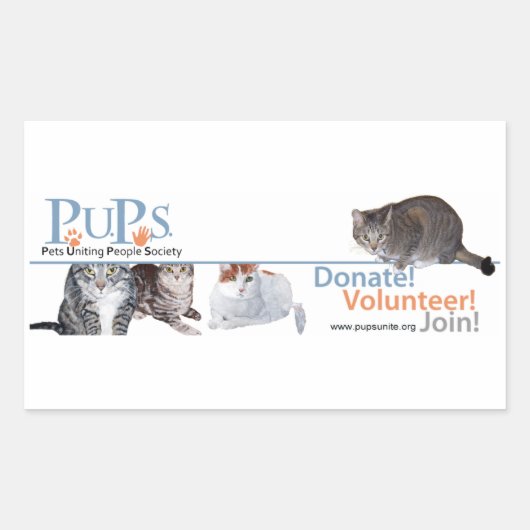 猫とPUPsロゴステッカー 長方形シール (正面)