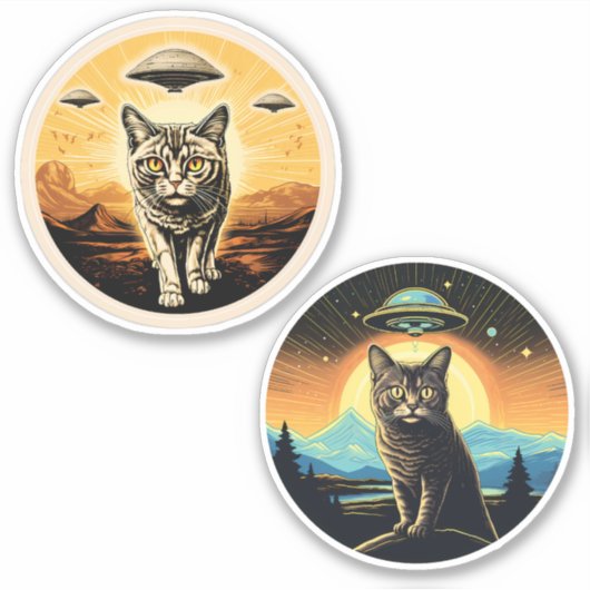 猫とUFO シール (正面)
