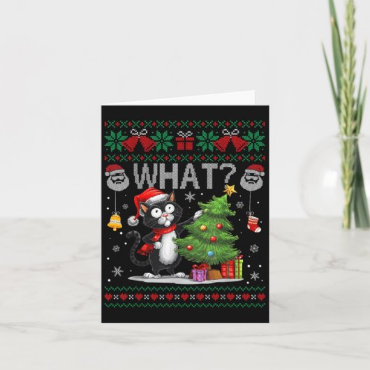 猫どおもしろいう黒猫クリスマスツリー醜いクリスマス カード (正面)