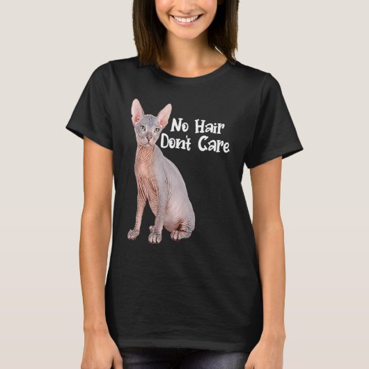 猫なし髪の毛を無気に毛のSphynx猫の所有者 Tシャツ (正面)