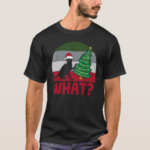 猫なにやってるの黒猫がクリスマスツリーを押している Xmas Tシャツ