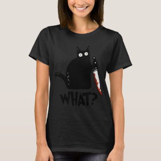 猫なに？ナイフを持った殺伐ブラックキャット プレミアムギフト Tシャツ