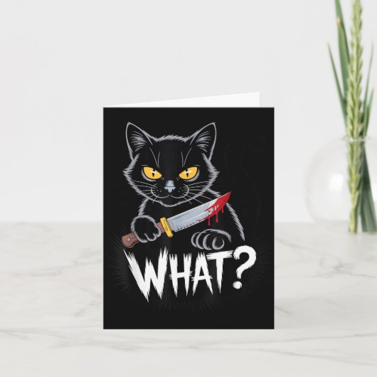 猫なに_面白い黒猫とナイフのハロウィン カード (正面)
