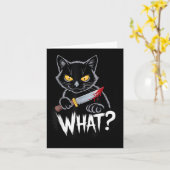 猫なに_面白い黒猫とナイフのハロウィン カード (黄色い花)