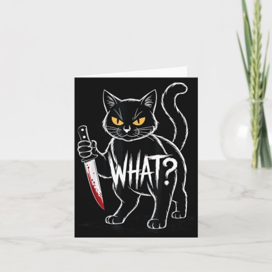 猫なに_面白い黒猫とナイフのハロウィン カード (正面)