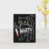 猫なに_面白い黒猫とナイフのハロウィン カード (黄色い花)
