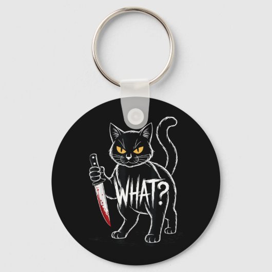 猫なに_面白い黒猫とナイフのハロウィン キーホルダー (正面)