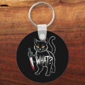 猫なに_面白い黒猫とナイフのハロウィン キーホルダー (正面)