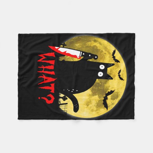 猫なんという殺意のある黒猫のナイフおもしろいH フリースブランケット (正面(横))