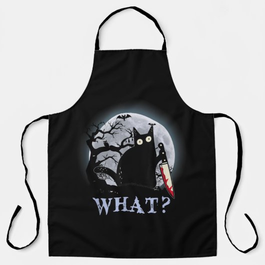 猫なんと殺意のある黒猫とナイフのハロウィーン エプロン (正面)