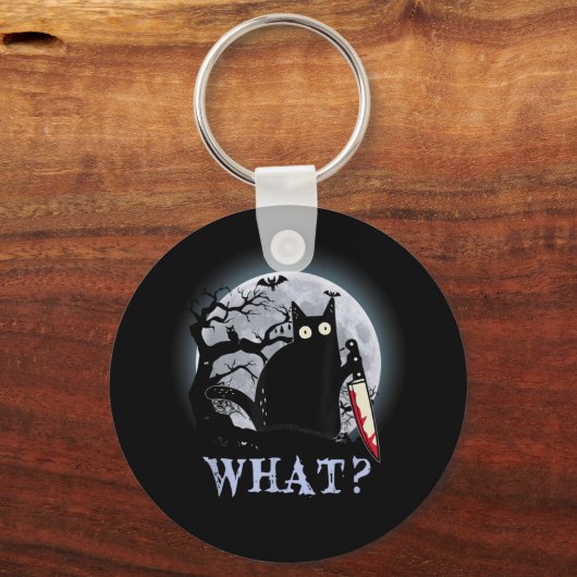 猫なんと殺意のある黒猫とナイフのハロウィーン キーホルダー (正面)