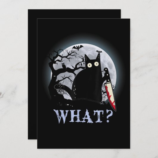 猫なんと殺意のある黒猫とナイフのハロウィーン 招待状 (正面/裏面)