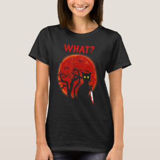 猫なんと殺意のある黒猫とナイフのハロウィーン Tシャツ