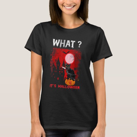 猫なんと殺意のある黒猫とナイフのハロウィーン Tシャツ (正面)