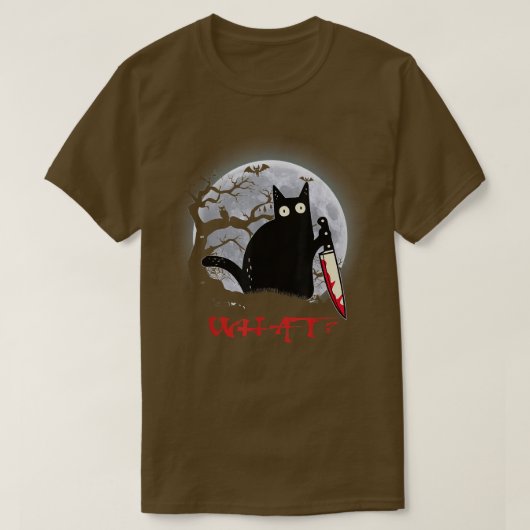 猫なんと殺意のある黒猫とナイフのハロウィーン Tシャツ (デザイン正面)