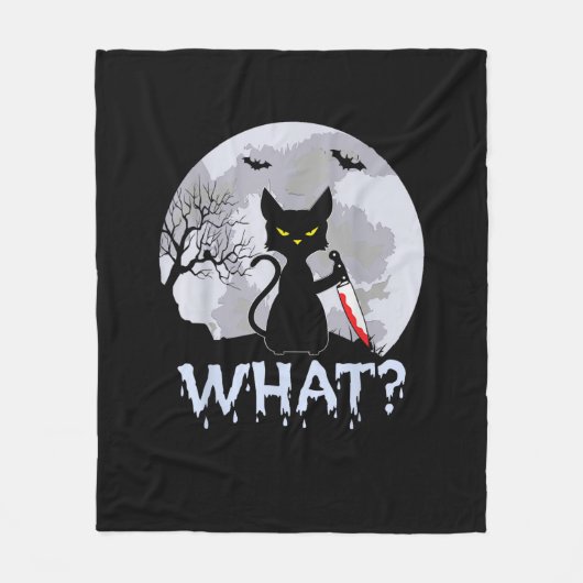 猫なん殺しの黒猫とナイフ・ハロウィン フリースブランケット (正面)