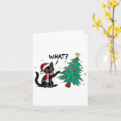 猫におもしろいクリスマスツリーを押し付ける黒猫Wh カード (黄色い花)