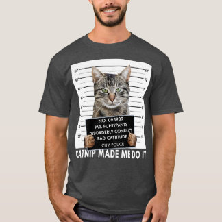 猫にやられたおもしろい Tシャツ