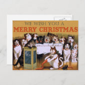 猫にクリスマスの挨拶を歌うヴィンテージ シーズンポストカード (正面/裏面)