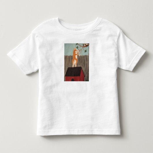 猫にパチンコを向けるコーギーTシャツ トドラーTシャツ (正面)