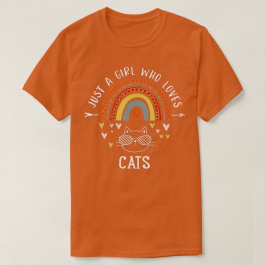 猫にレインボーのプレゼントを愛する少女L Tシャツ (デザイン正面)