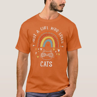 猫にレインボーのプレゼントを愛する少女L Tシャツ