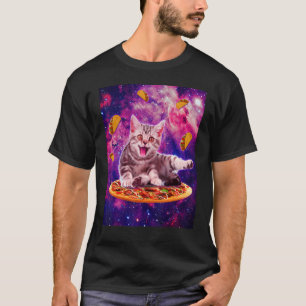 猫に乗るピザ宇宙銀河系タコキッテン Tシャツ