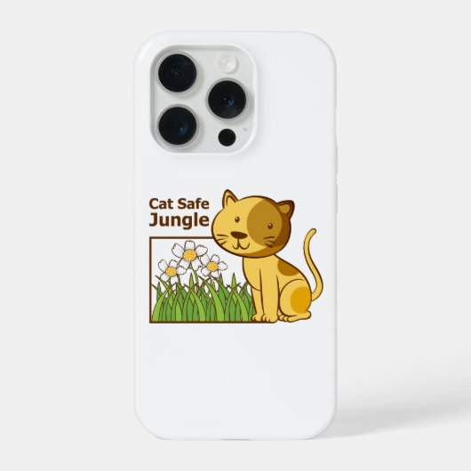 猫に優しいジャングル　可愛いトラ柄猫とクモの観葉植物のイラスト iPhoneケース (裏面)