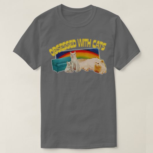 猫に取り憑かれるレトロスタイル猫好き Tシャツ (デザイン正面)