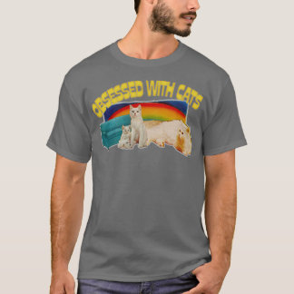 猫に取り憑かれるレトロスタイル猫好き Tシャツ