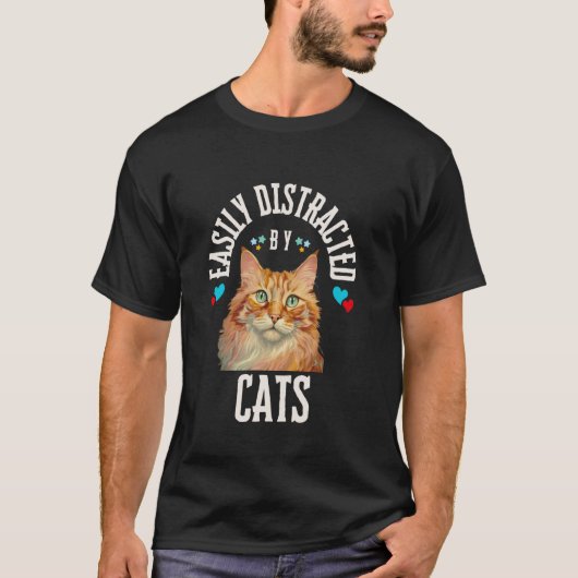 猫に簡単に気を取られる 猫が大好き Tシャツ (正面)