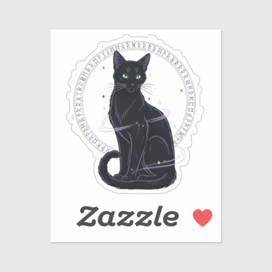 猫に親しまれている – ゴシック体の黒猫ルーン シール (シート)