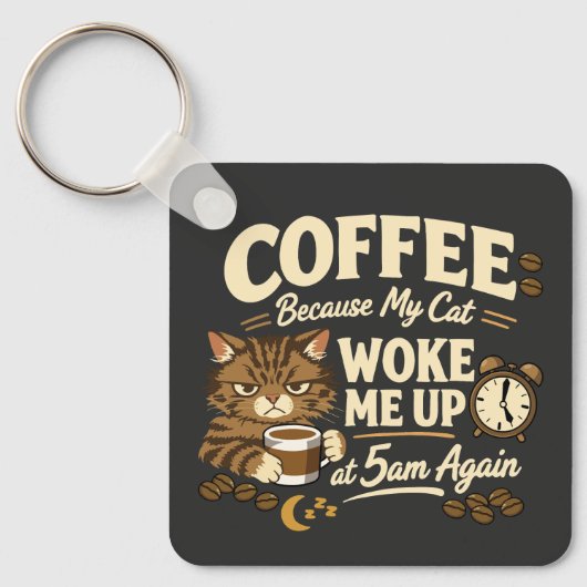 猫に起こされたからコーヒー キーホルダー (正面)