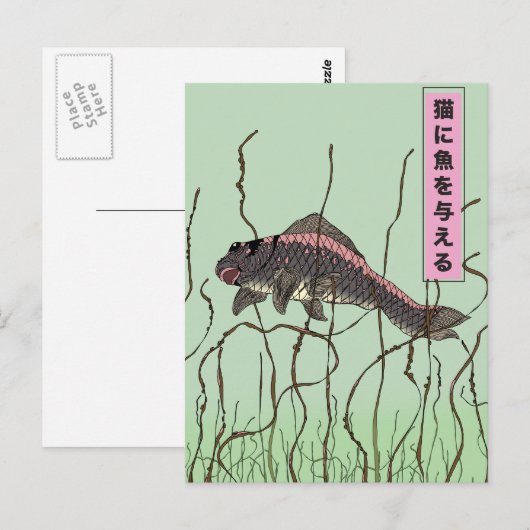 猫に魚を与える ポストカード (正面/裏面)