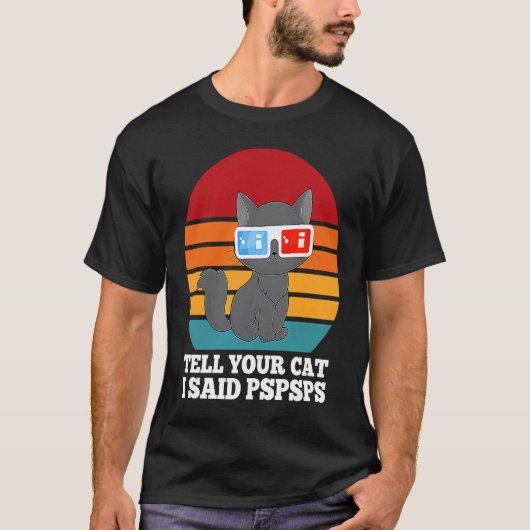 猫に「プスプス」と言われたよ クールな3Dメガネ ねこ Tシャツ (正面)