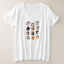猫ぬいぐるみコレクション プラスサイズTシャツ