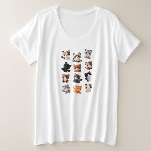 猫ぬいぐるみコレクション プラスサイズTシャツ (デザイン正面)