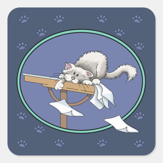 猫のいたずらパターン スクエアシール (正面)