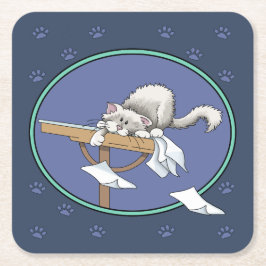 猫のいたずらパターン スクエアペーパーコースター