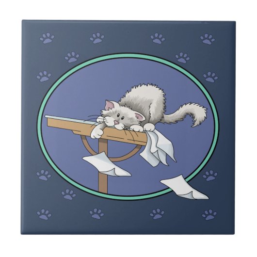 猫のいたずら模様 タイル (正面)