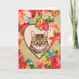 猫のいるハートフレームのバレンタイン カード